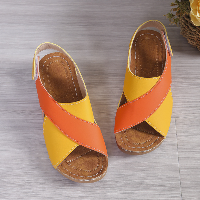 Women Platform Color Block Roman Sandals,Open Toe Beach Slides