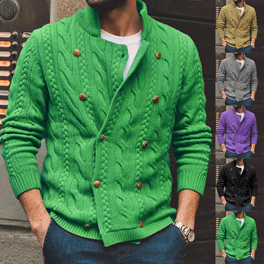 Men's Stand Collar Long Sleeve Casual Jacquard Sweater