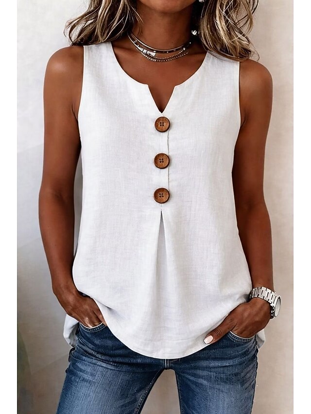 Women's Blouse Solid Color Vintage Stylish Basic Sleeveless V Neck Long Tops Casual Daily Blue White Red Orange Green Summer Spring