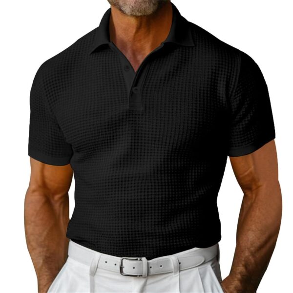Waffle Short Sleeve Polo Shirt Men’s Fashion Summer Lapel Tops