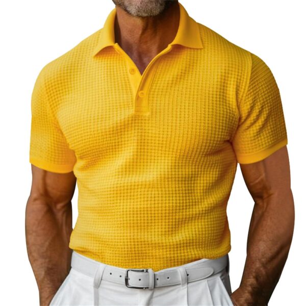 Waffle Short Sleeve Polo Shirt Men’s Fashion Summer Lapel Tops