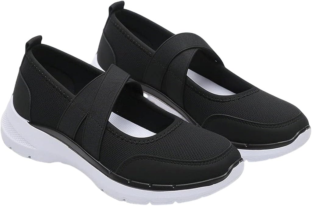 Generisch Slip-on flat trainers, orthopedic trainers with wide fit, mesh shoes, women's non-slip sole and arch support, lightweight, trendy training shoes