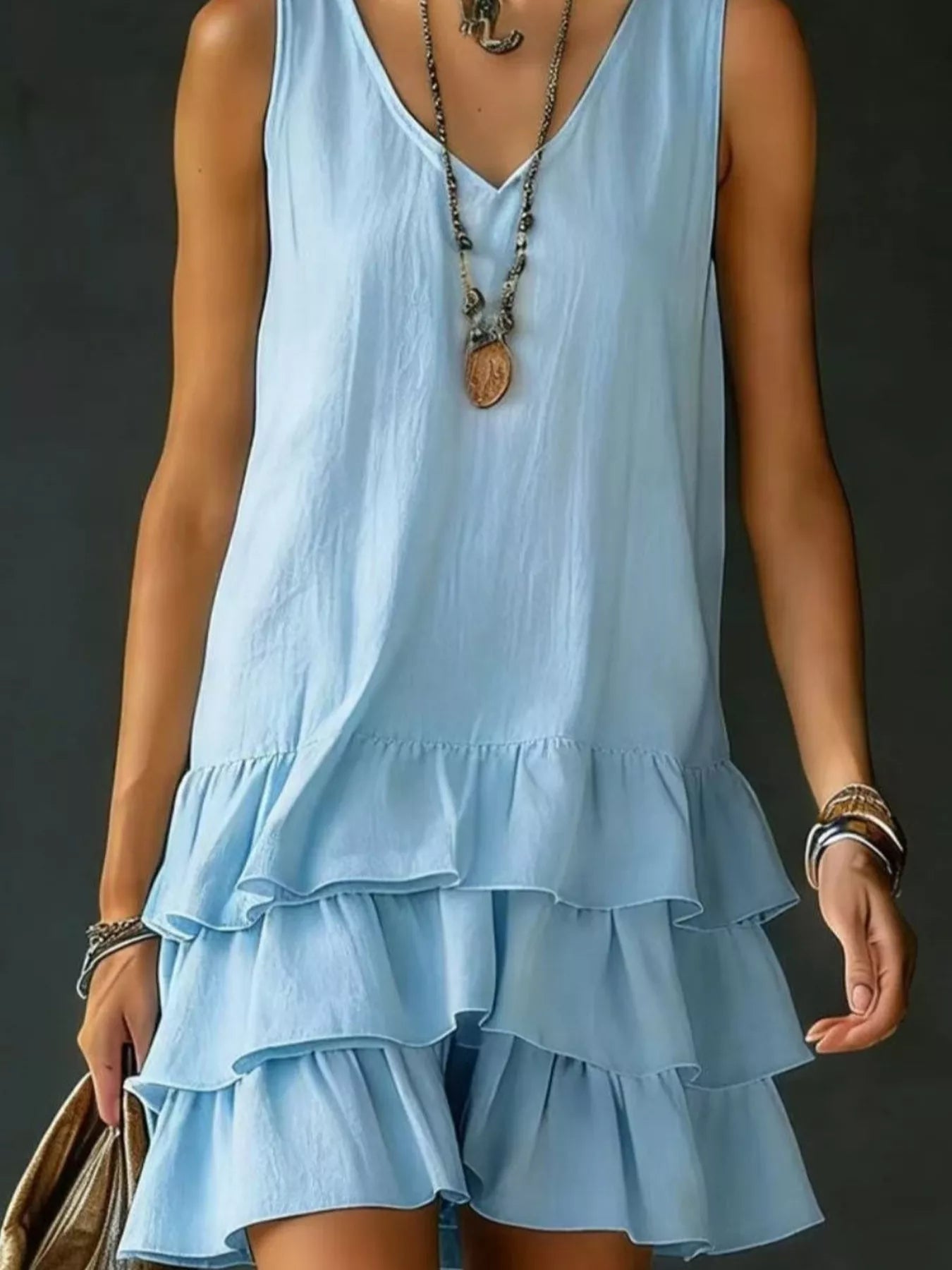 👗Full Size Ruffled Hem V-Neck Sleeveless Dress