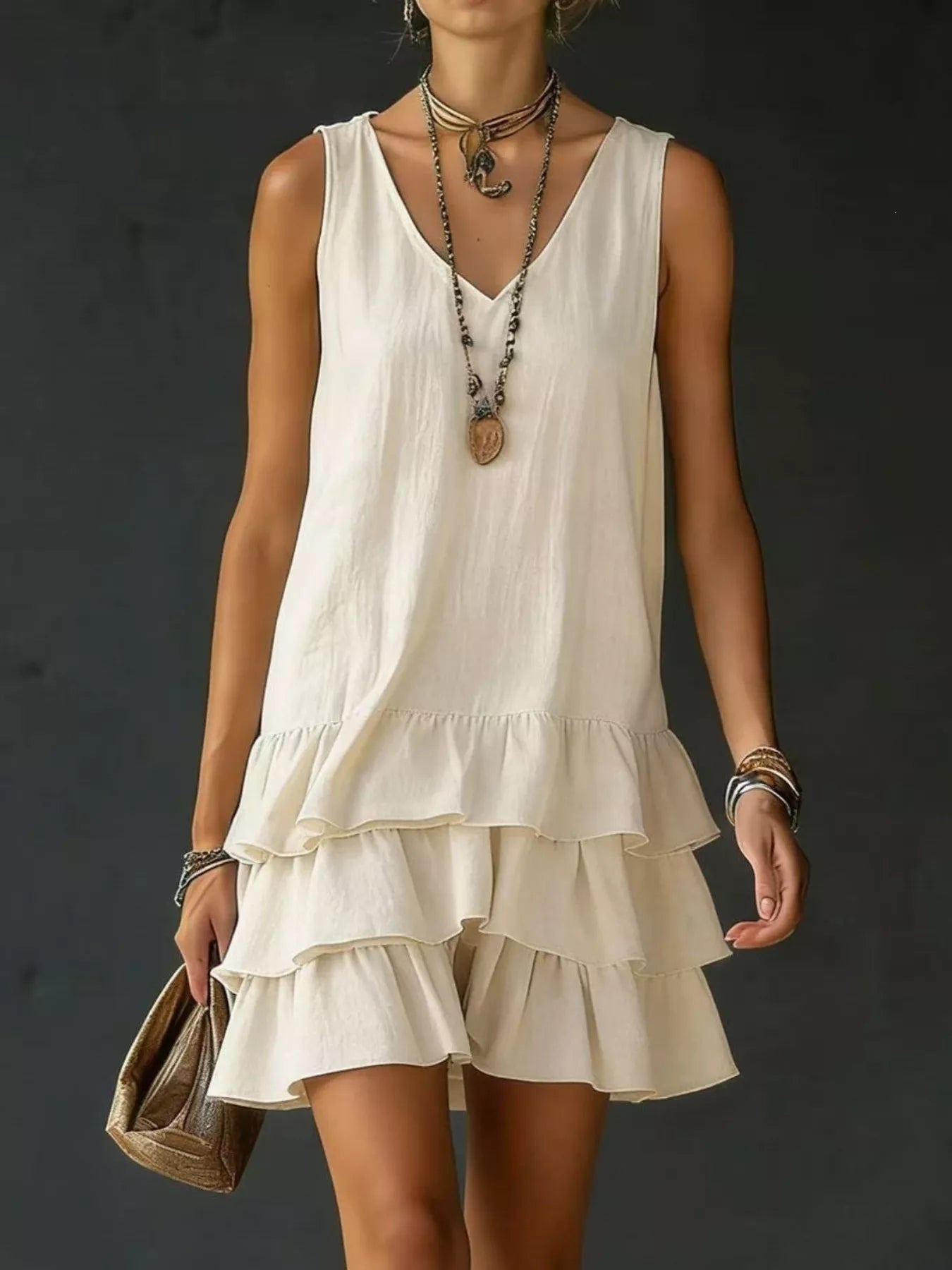 👗Full Size Ruffled Hem V-Neck Sleeveless Dress