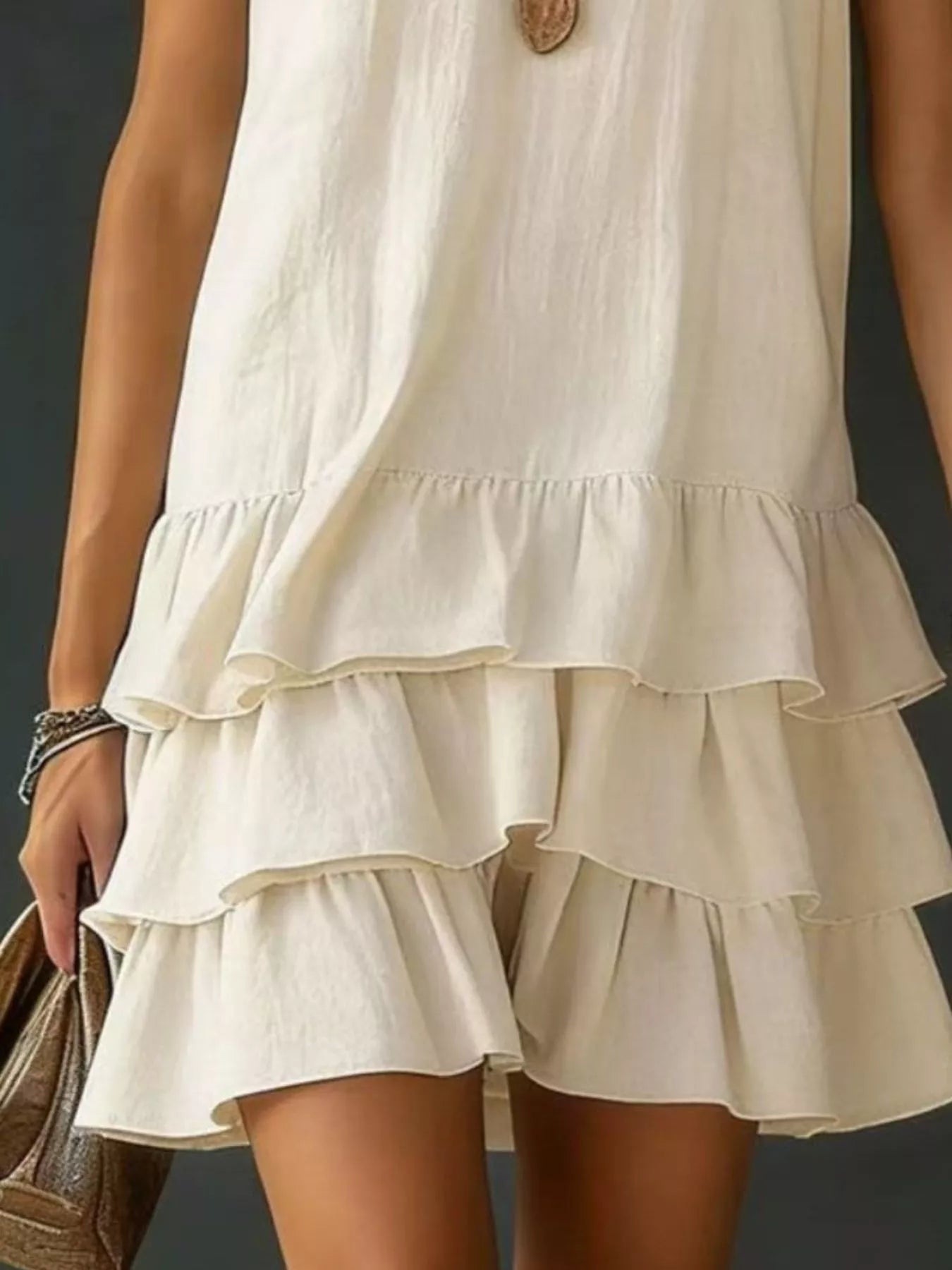 👗Full Size Ruffled Hem V-Neck Sleeveless Dress