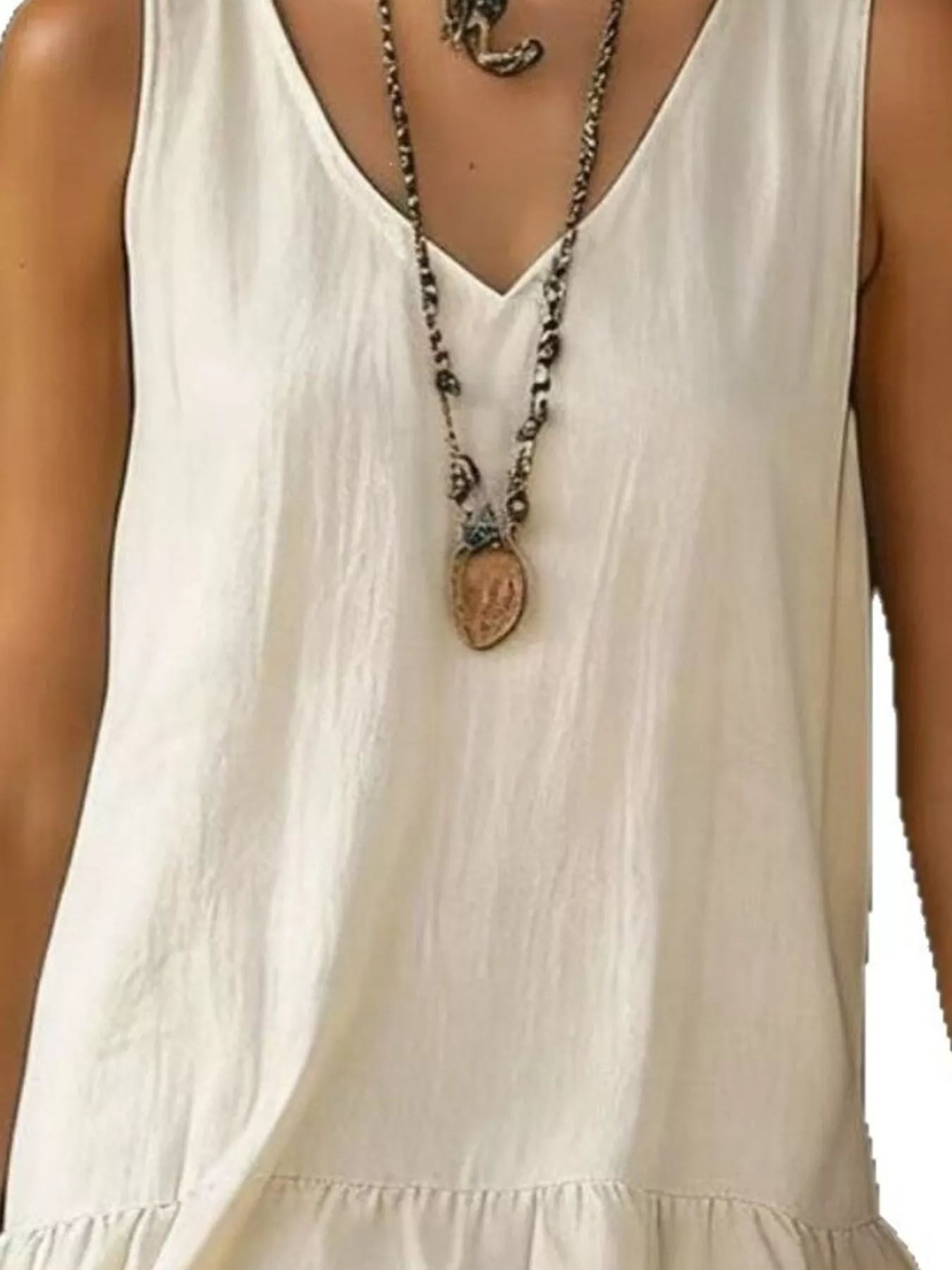 👗Full Size Ruffled Hem V-Neck Sleeveless Dress