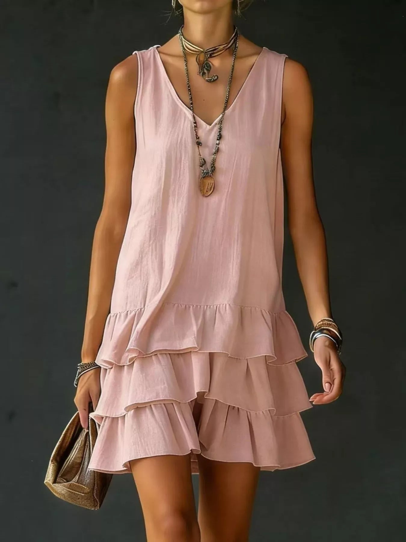 👗Full Size Ruffled Hem V-Neck Sleeveless Dress