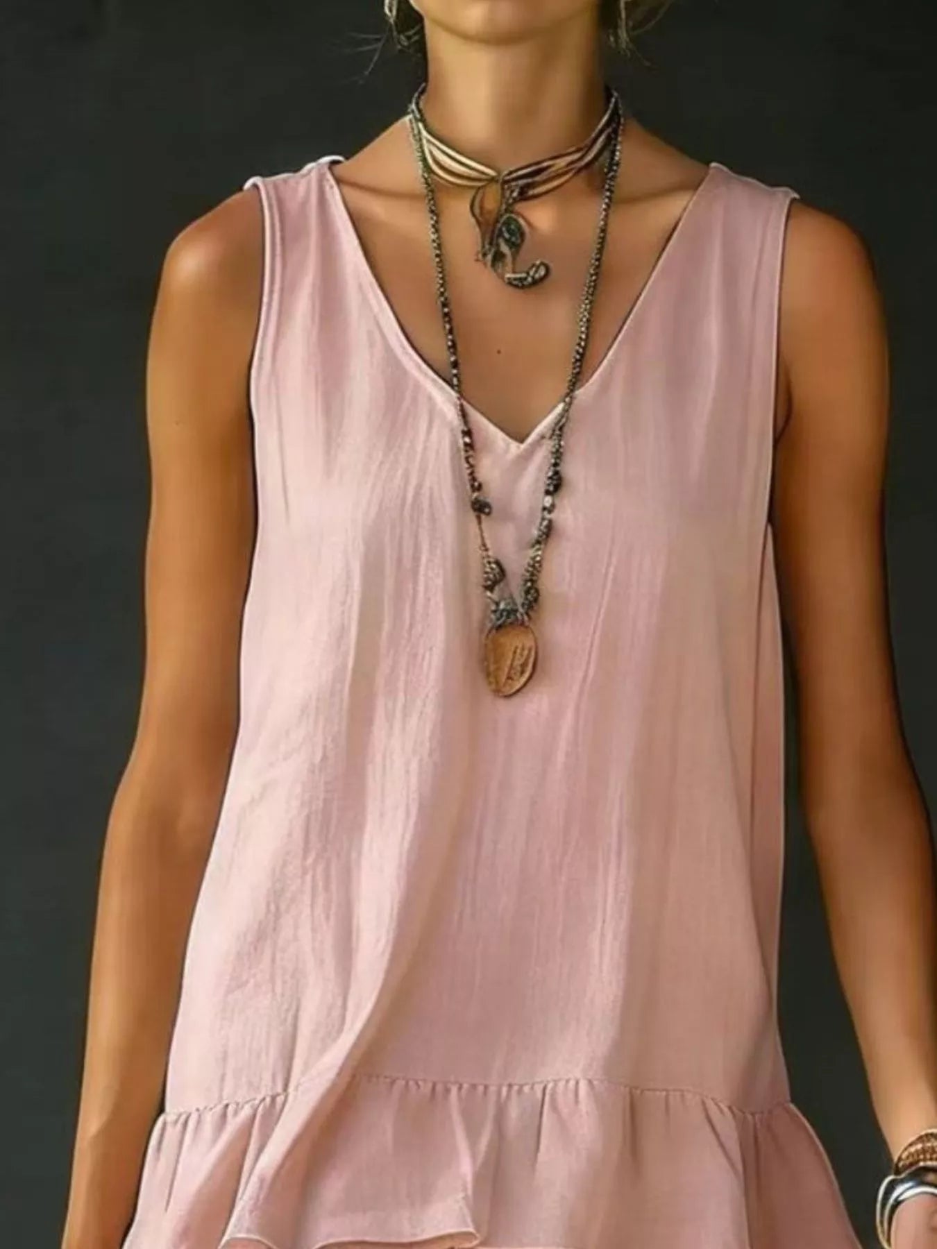 👗Full Size Ruffled Hem V-Neck Sleeveless Dress