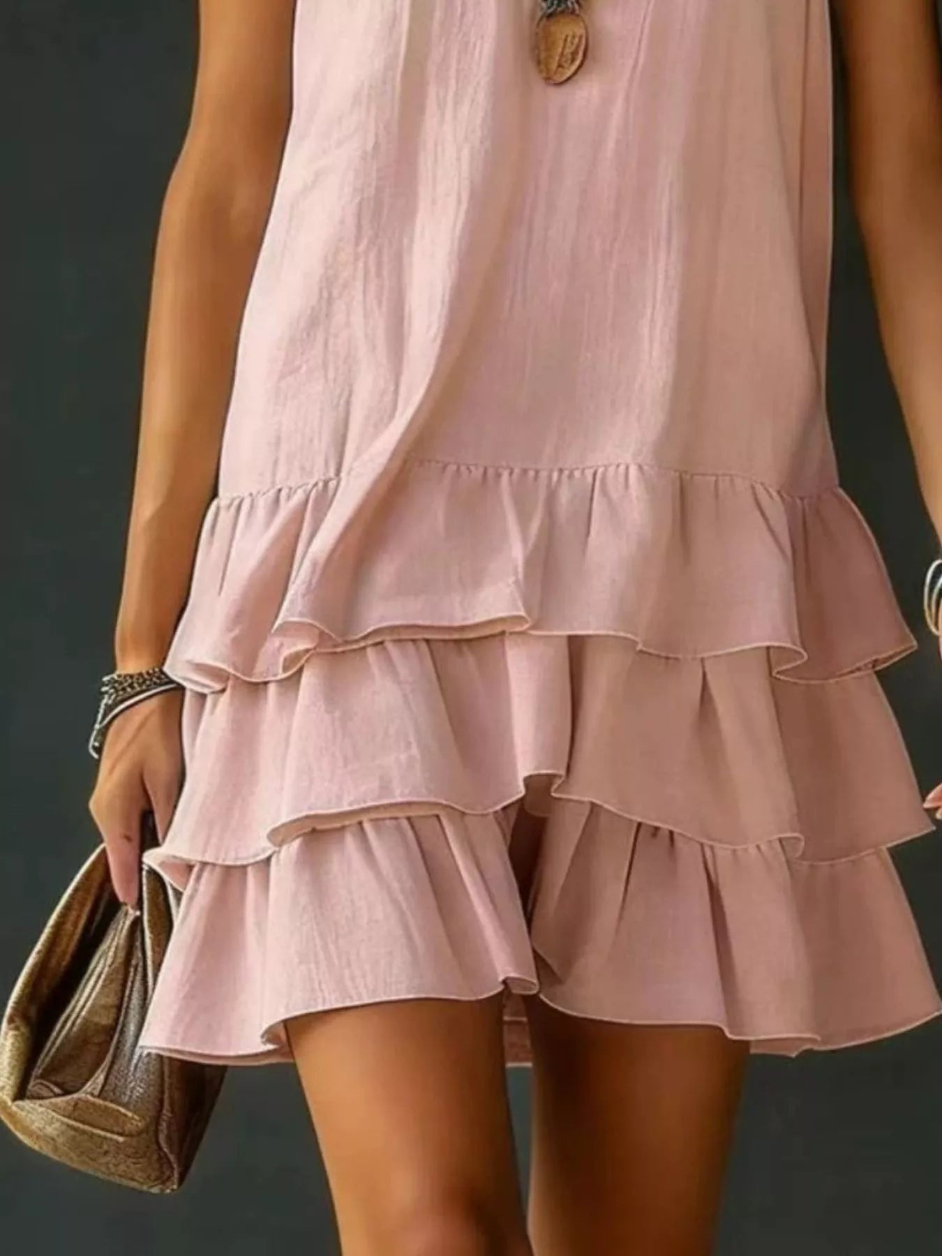 👗Full Size Ruffled Hem V-Neck Sleeveless Dress