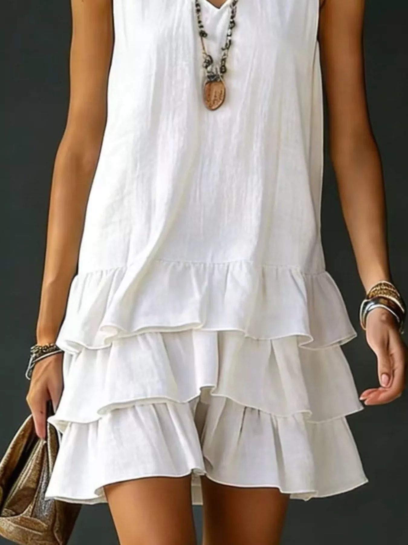 👗Full Size Ruffled Hem V-Neck Sleeveless Dress