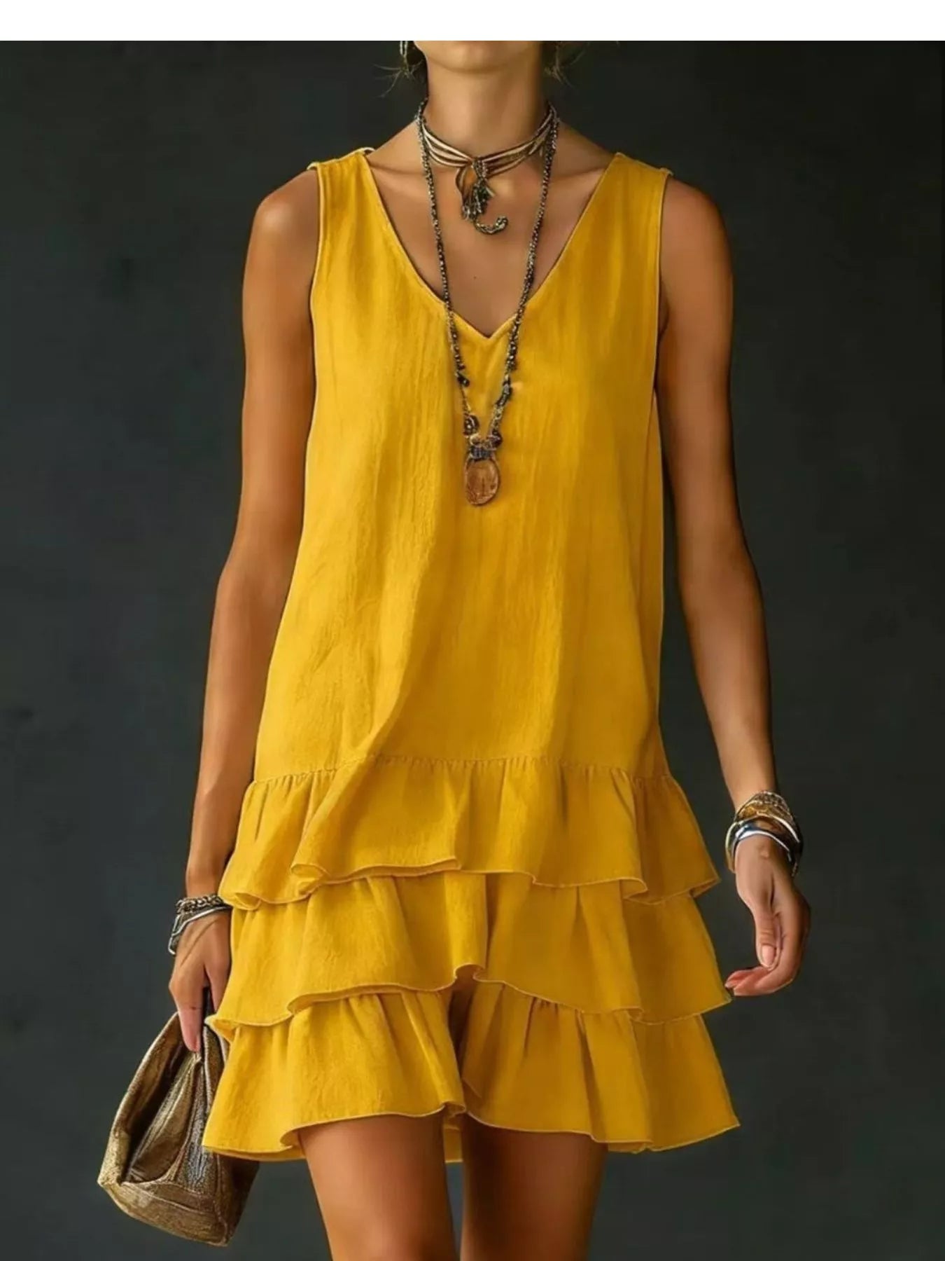 👗Full Size Ruffled Hem V-Neck Sleeveless Dress