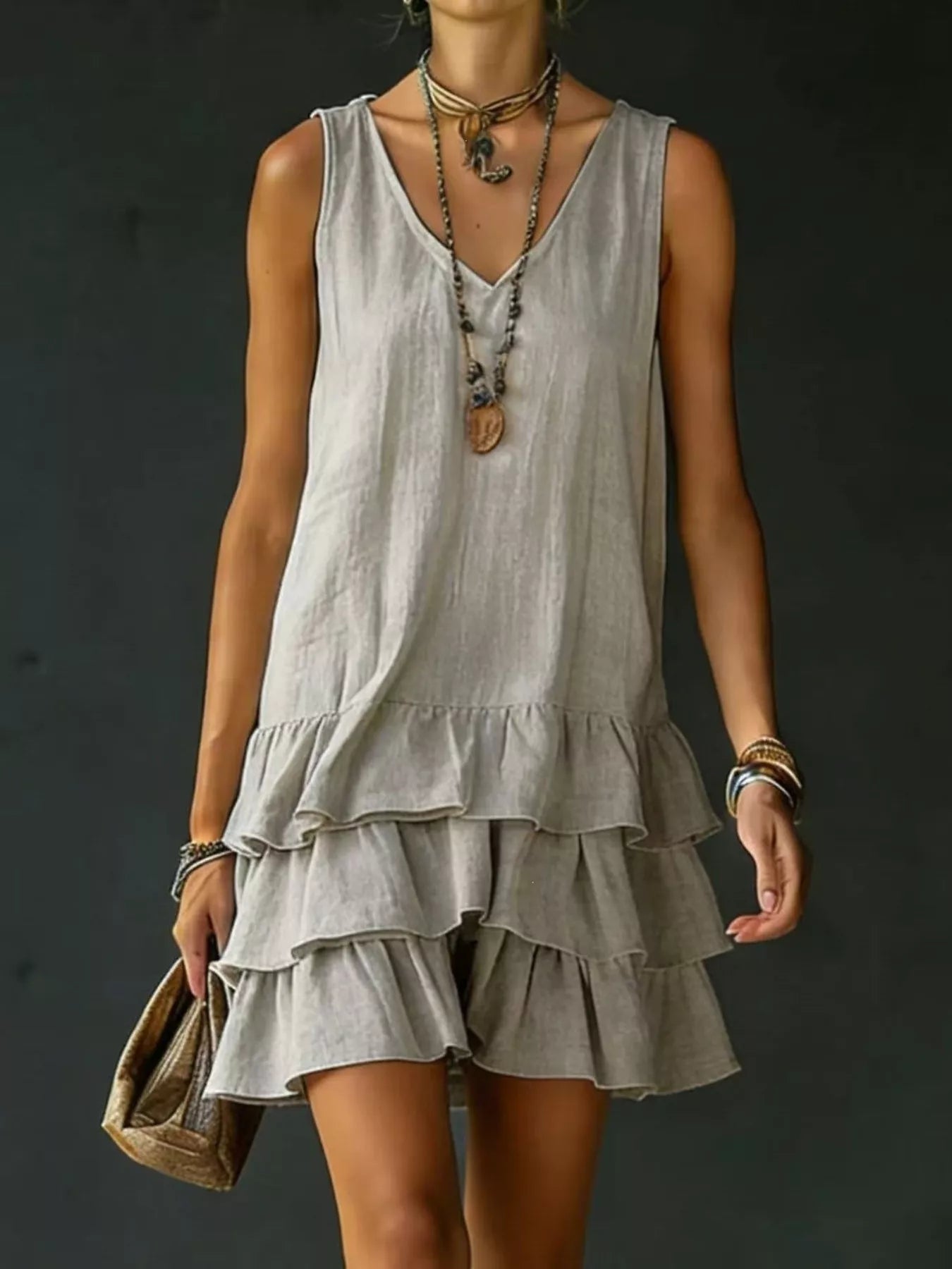 👗Full Size Ruffled Hem V-Neck Sleeveless Dress