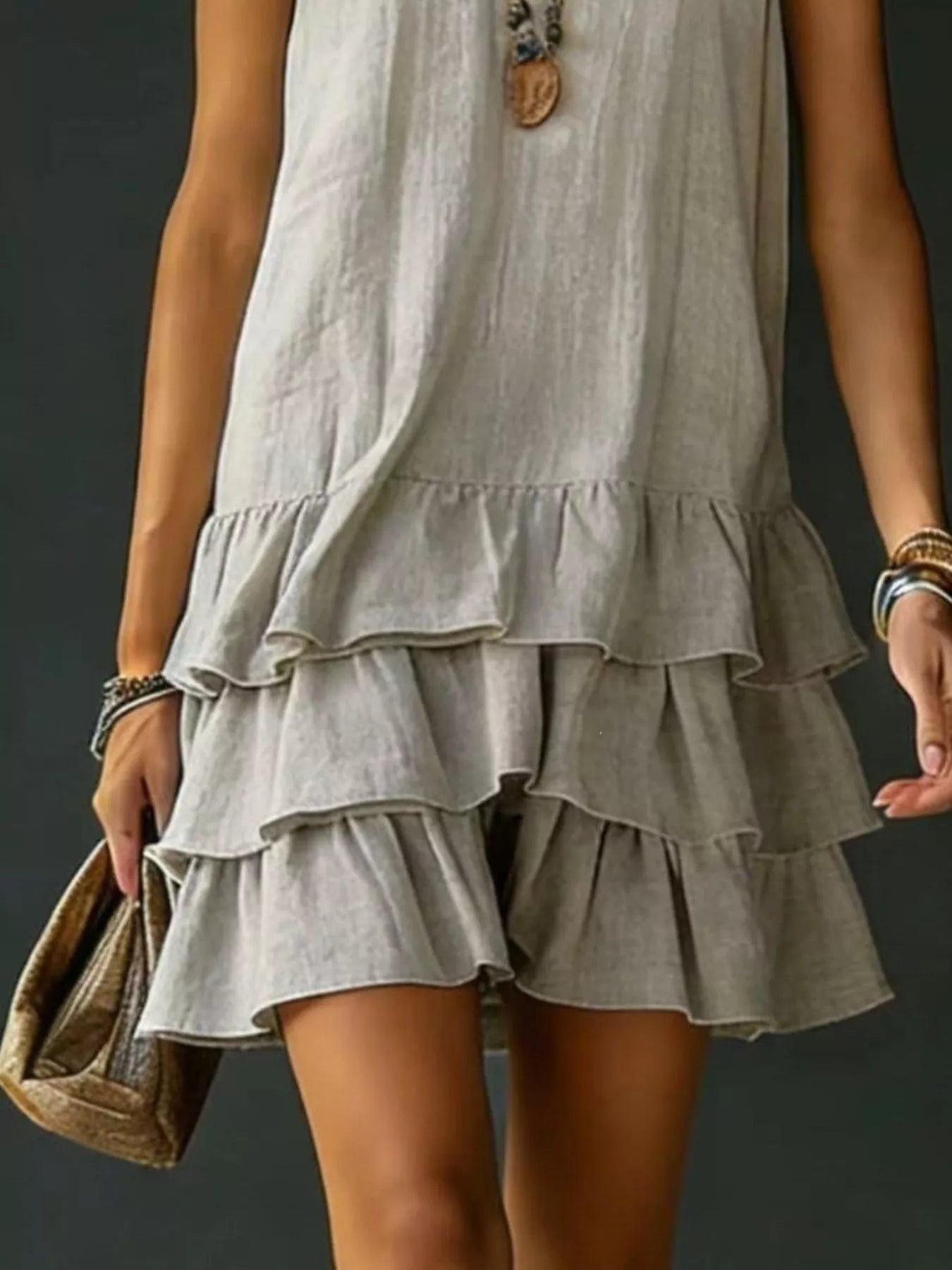 👗Full Size Ruffled Hem V-Neck Sleeveless Dress