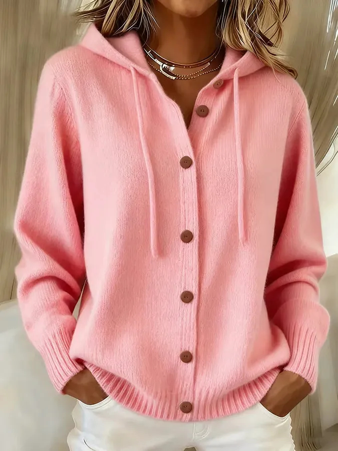 🔥 Women's Casual Hoodie Cotton Plain Long Sleeve Comfy Cardigan