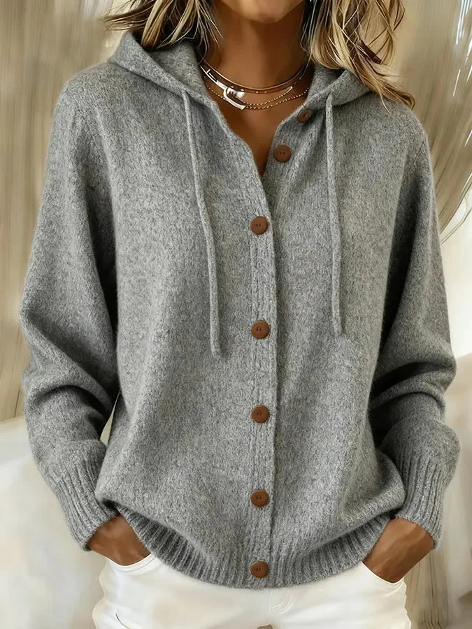 🔥 Women's Casual Hoodie Cotton Plain Long Sleeve Comfy Cardigan