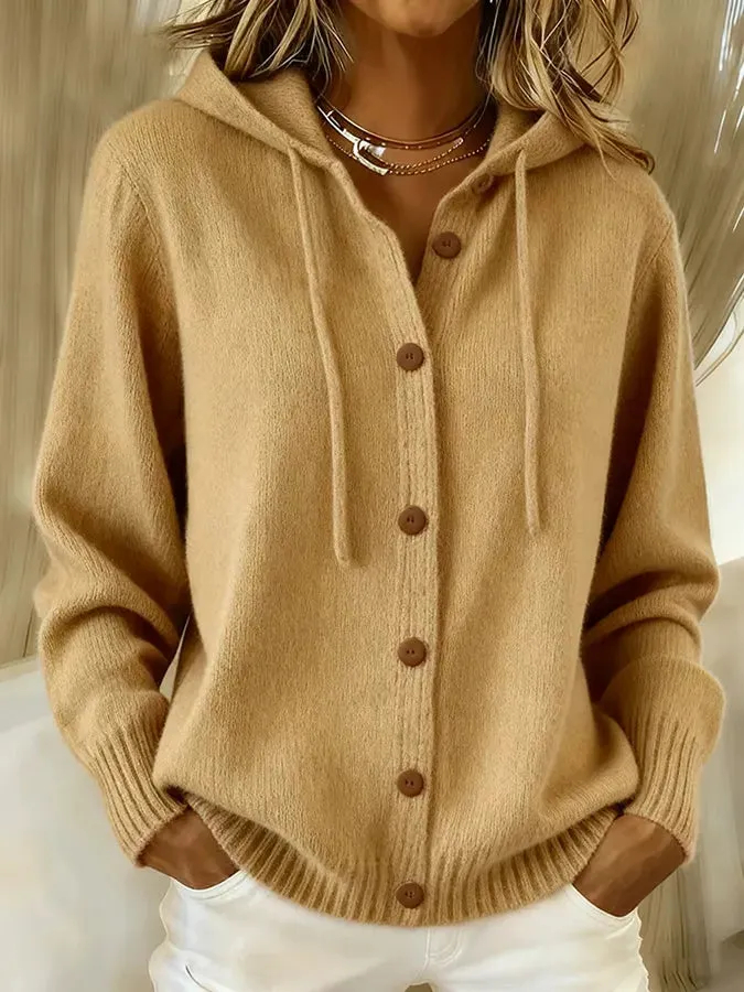 🔥 Women's Casual Hoodie Cotton Plain Long Sleeve Comfy Cardigan