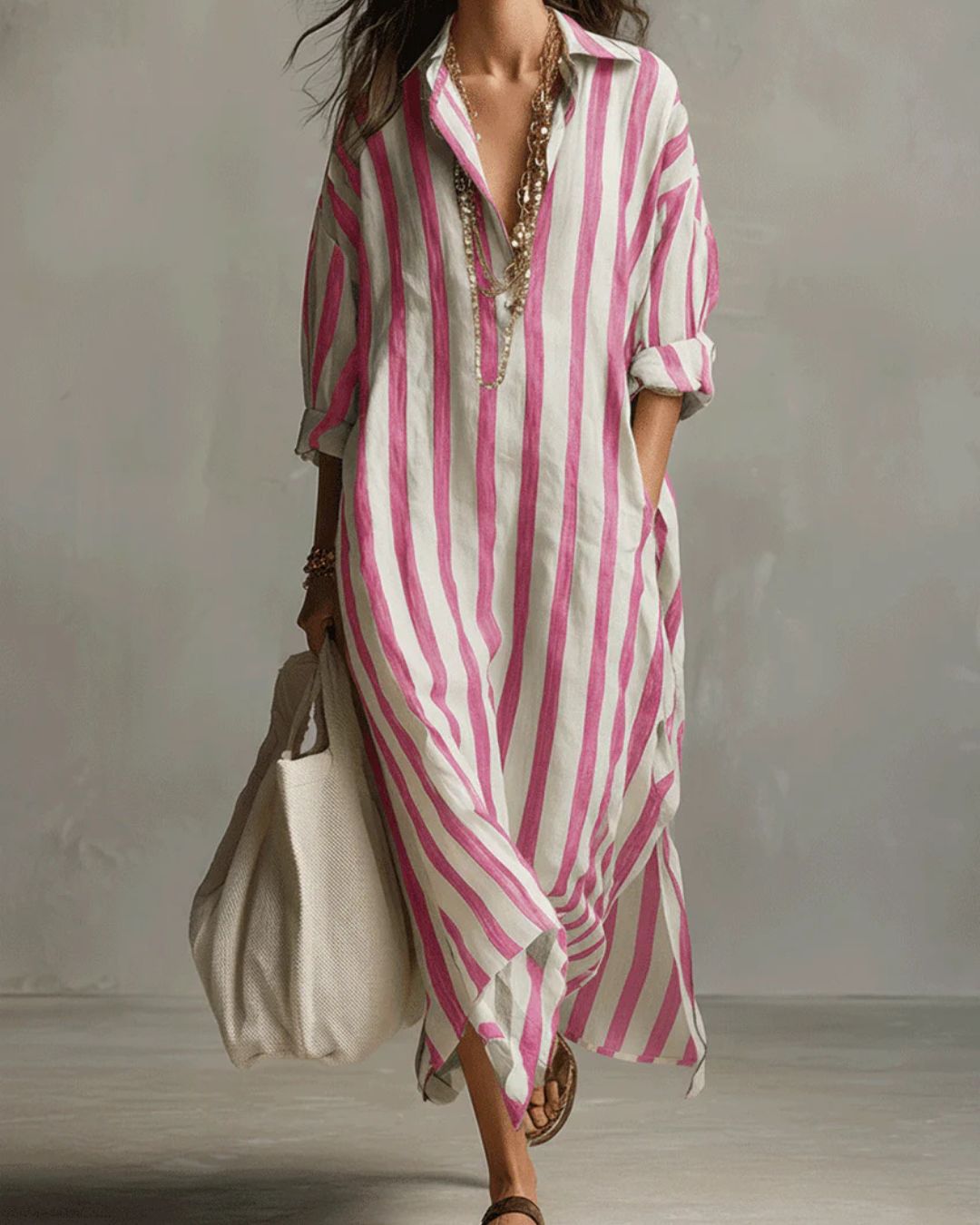 Uphidi™ Casual Striped Shirt Boho Maxi Dress