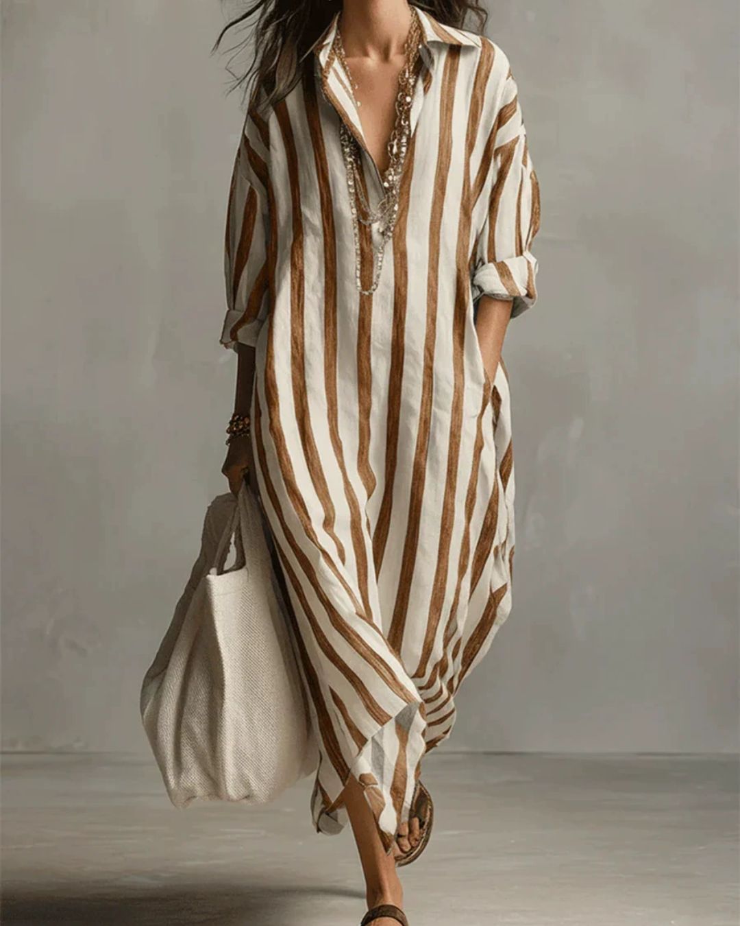 Uphidi™ Casual Striped Shirt Boho Maxi Dress