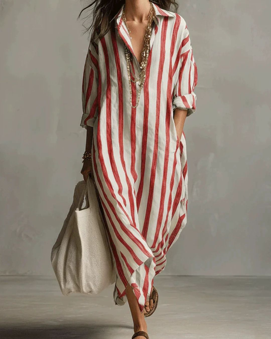 Uphidi™ Casual Striped Shirt Boho Maxi Dress