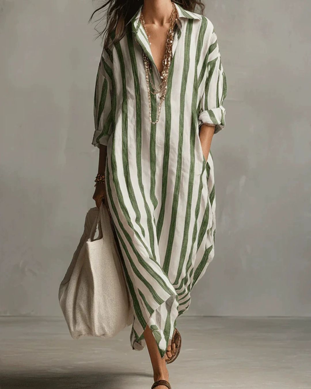 Uphidi™ Casual Striped Shirt Boho Maxi Dress