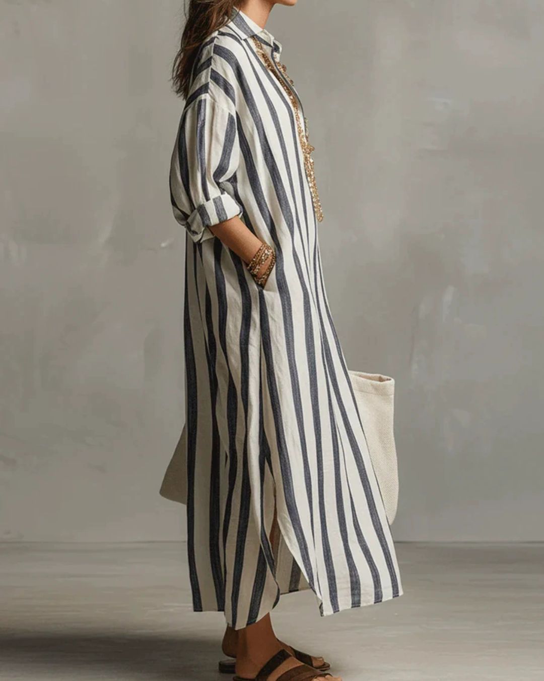 Uphidi™ Casual Striped Shirt Boho Maxi Dress