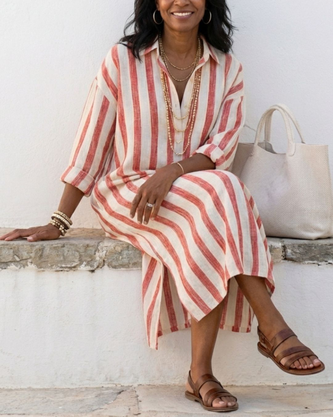 Uphidi™ Casual Striped Shirt Boho Maxi Dress