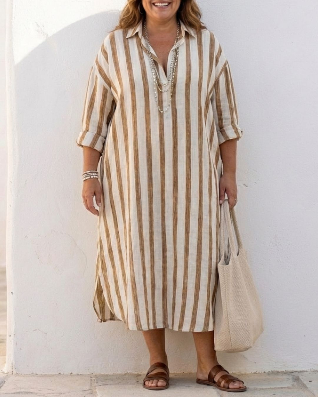 Uphidi™ Casual Striped Shirt Boho Maxi Dress