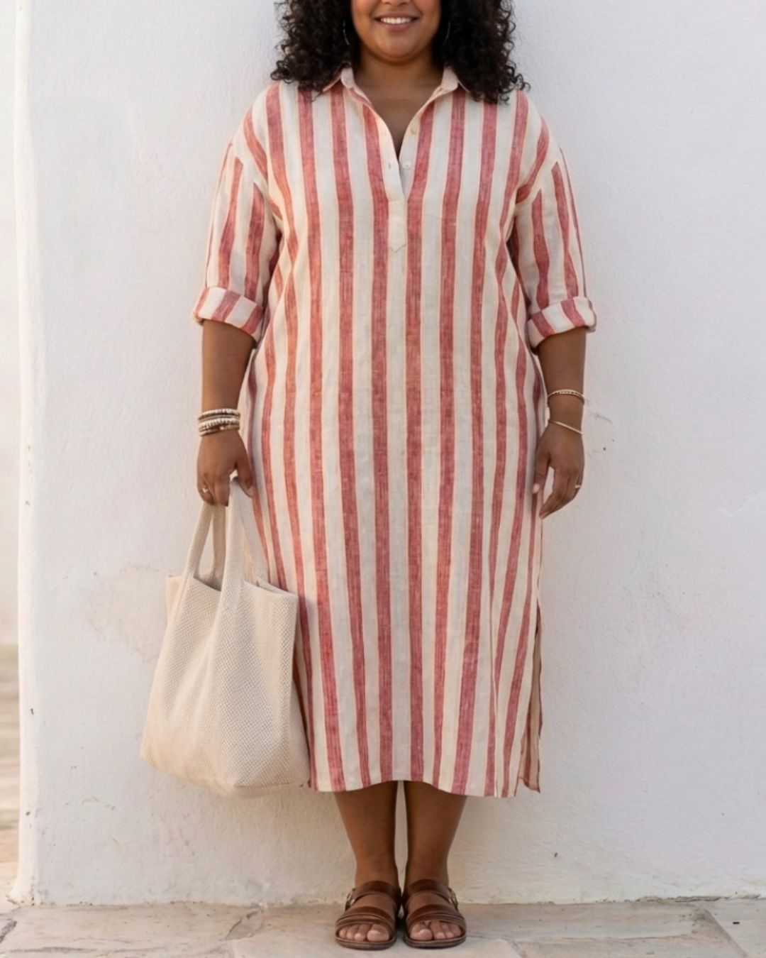 Uphidi™ Casual Striped Shirt Boho Maxi Dress