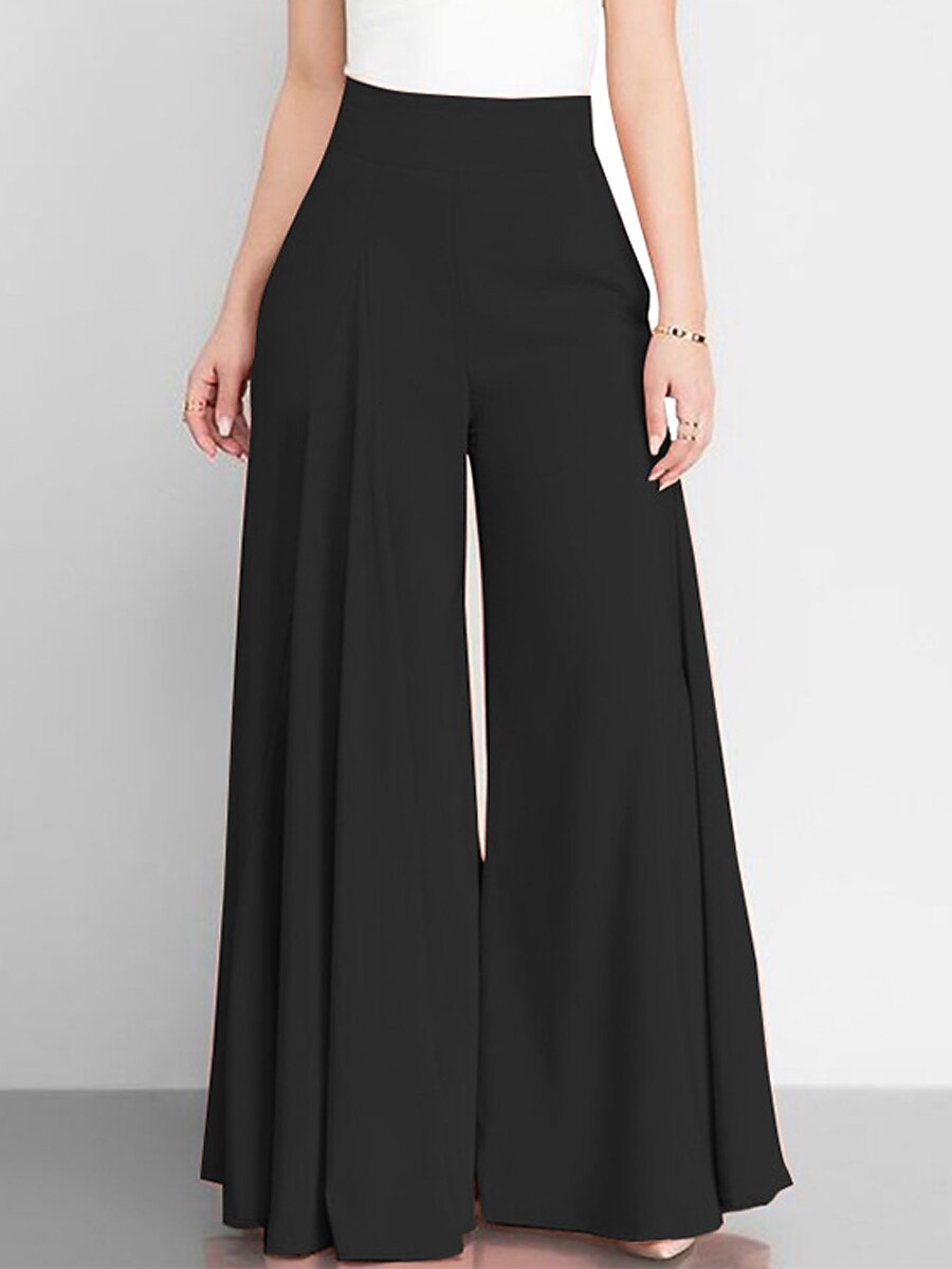 Women High Waist Wide Leg Pants, Soft Stretch Breathable Pocket Trousers for Daily Vacation