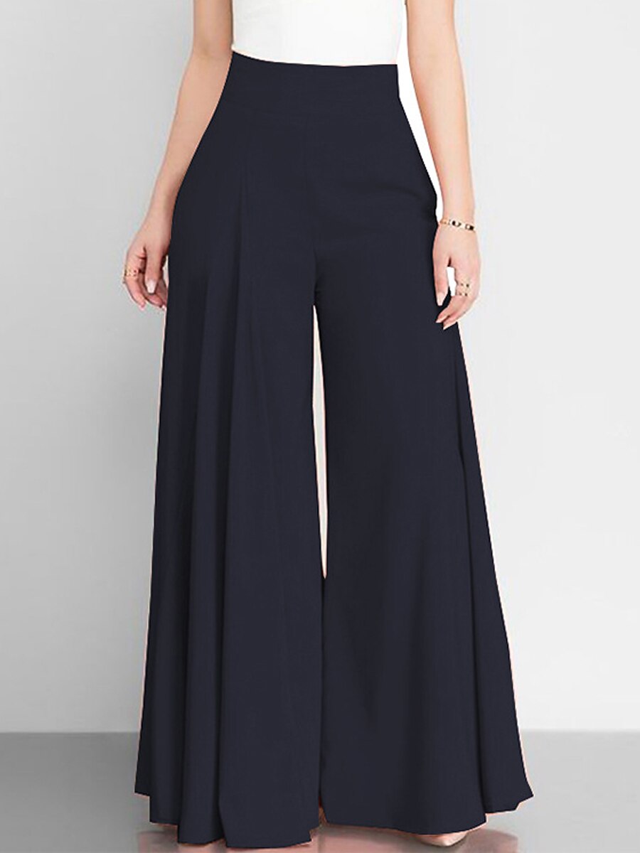 Women High Waist Wide Leg Pants, Soft Stretch Breathable Pocket Trousers for Daily Vacation