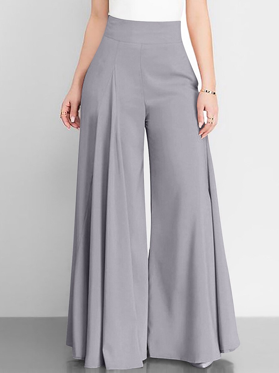 Women High Waist Wide Leg Pants, Soft Stretch Breathable Pocket Trousers for Daily Vacation