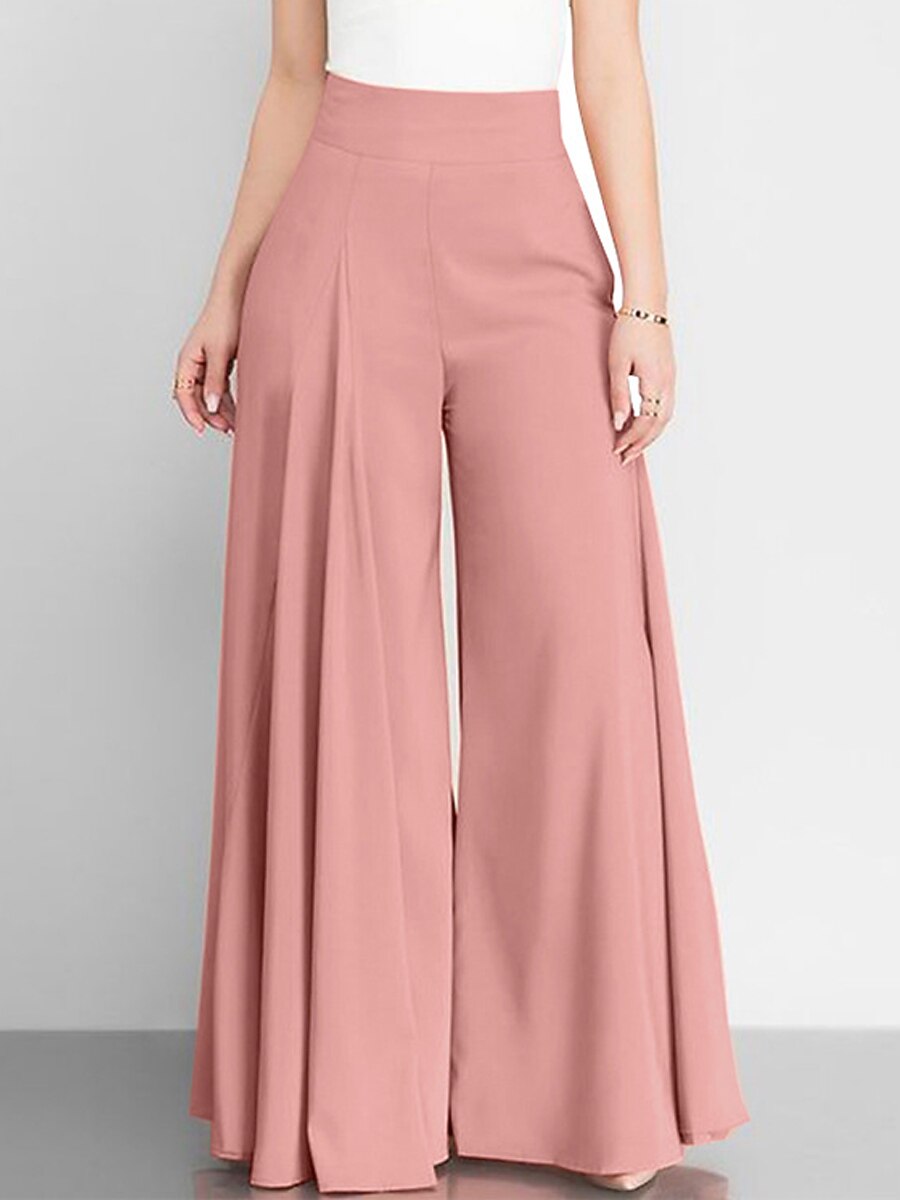 Women High Waist Wide Leg Pants, Soft Stretch Breathable Pocket Trousers for Daily Vacation