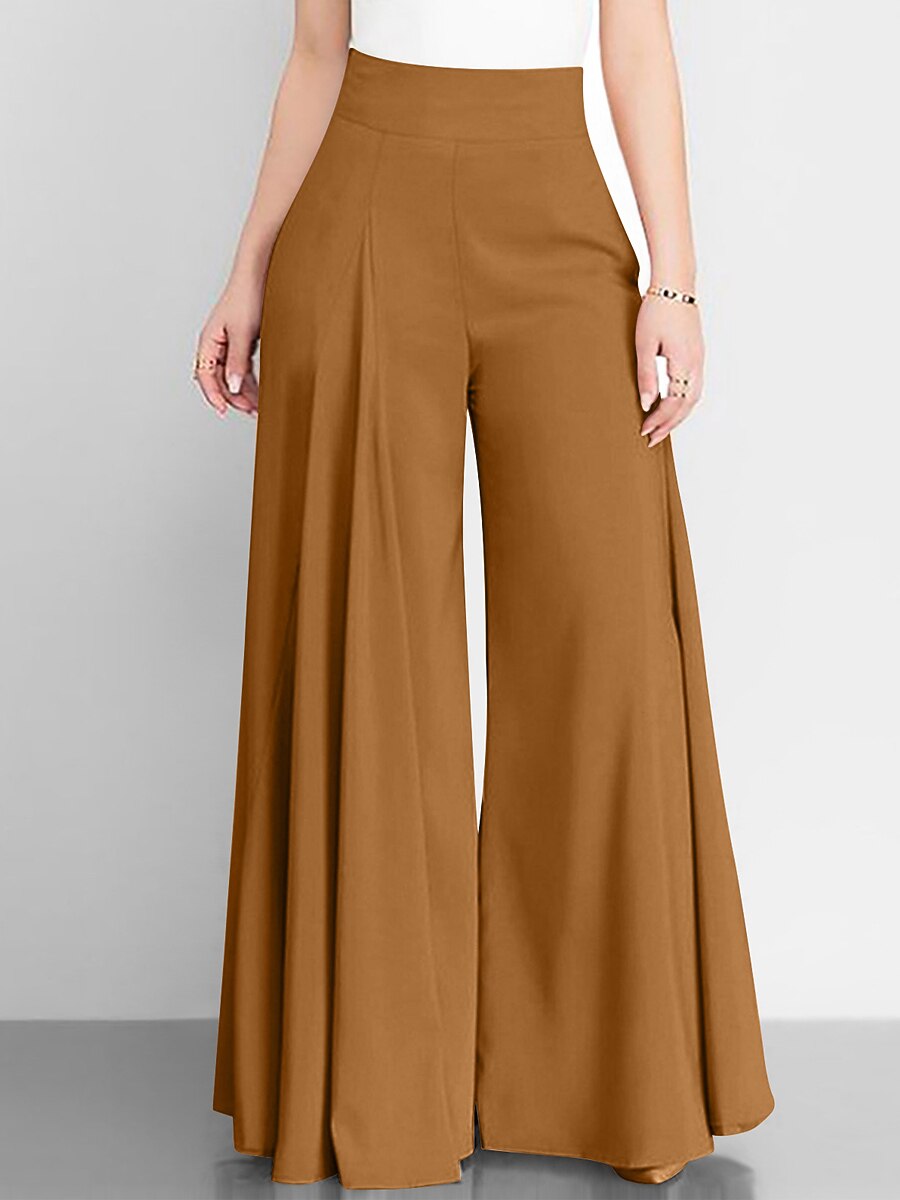Women High Waist Wide Leg Pants, Soft Stretch Breathable Pocket Trousers for Daily Vacation