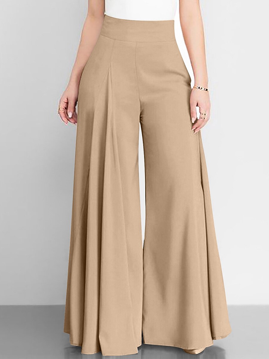 Women High Waist Wide Leg Pants, Soft Stretch Breathable Pocket Trousers for Daily Vacation