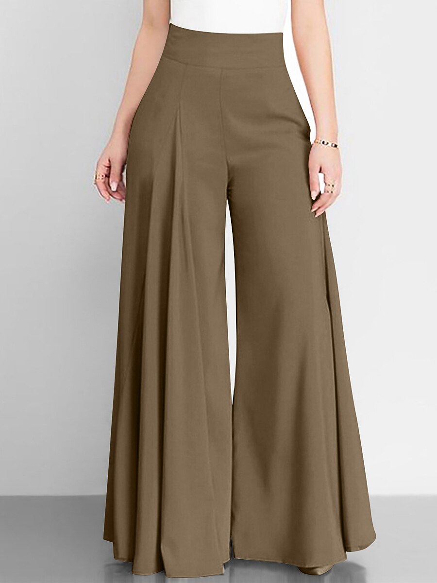 Women High Waist Wide Leg Pants, Soft Stretch Breathable Pocket Trousers for Daily Vacation