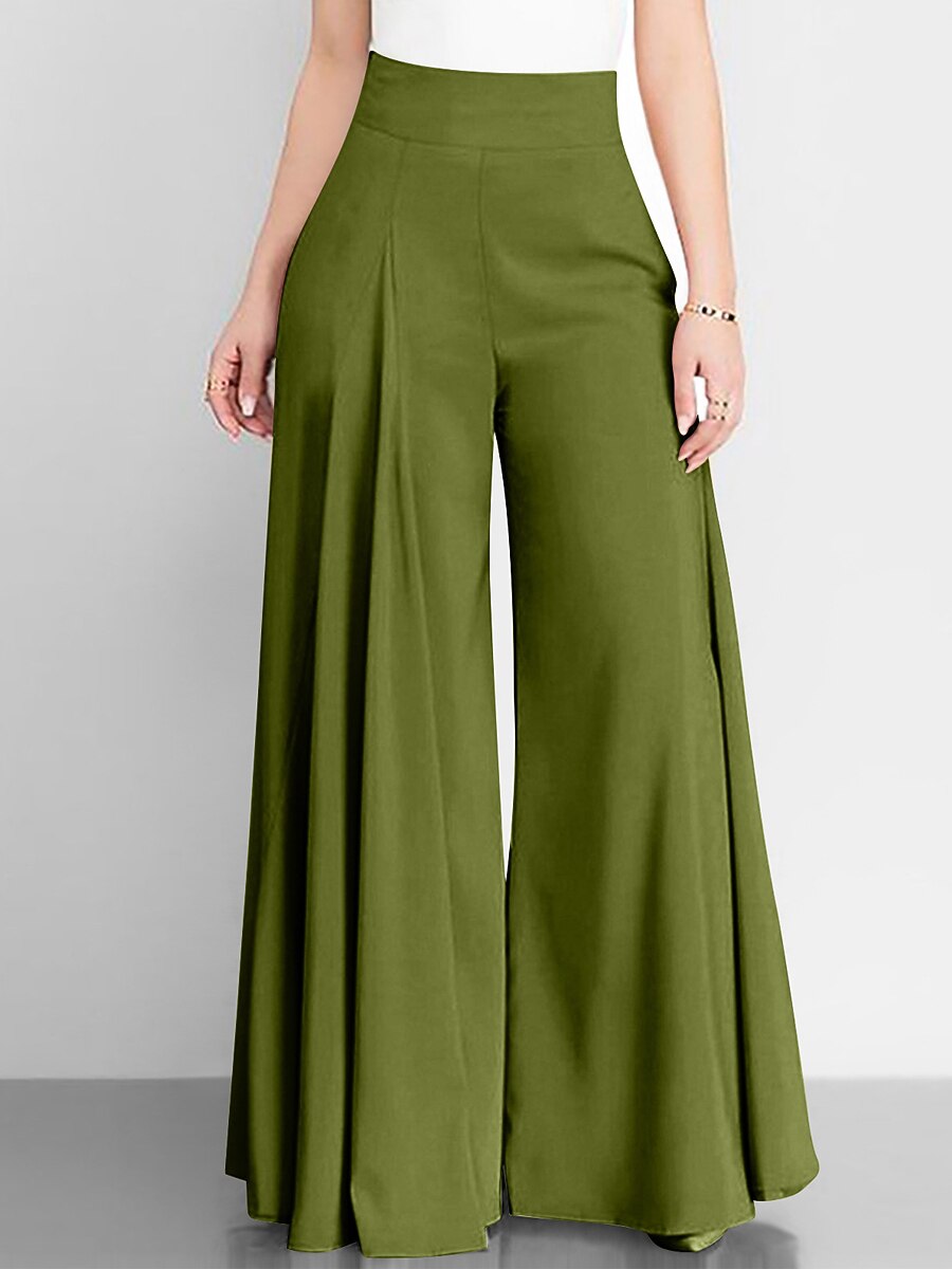 Women High Waist Wide Leg Pants, Soft Stretch Breathable Pocket Trousers for Daily Vacation