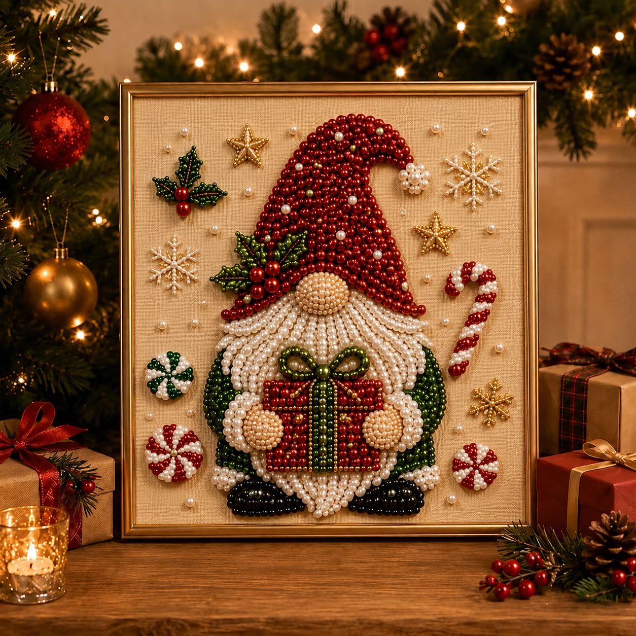 🔥LSAT DAY 75% OFF 🎄🎅 Premium 3D Pearl Christmas Wall Art Kit | Luxury Flocked Canvas with Scratch-Resistant Non-Fading Pearl Beads DIY Holiday Decor ⛄️❄️