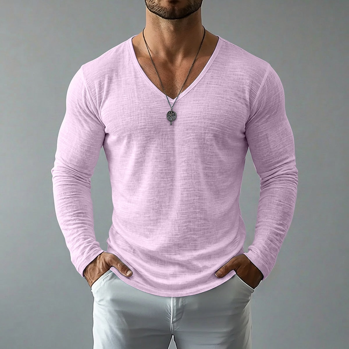 🔥LSAT DAY 50% OFF💥  Men Lightweight Linen V-Neck Long Sleeve Tee