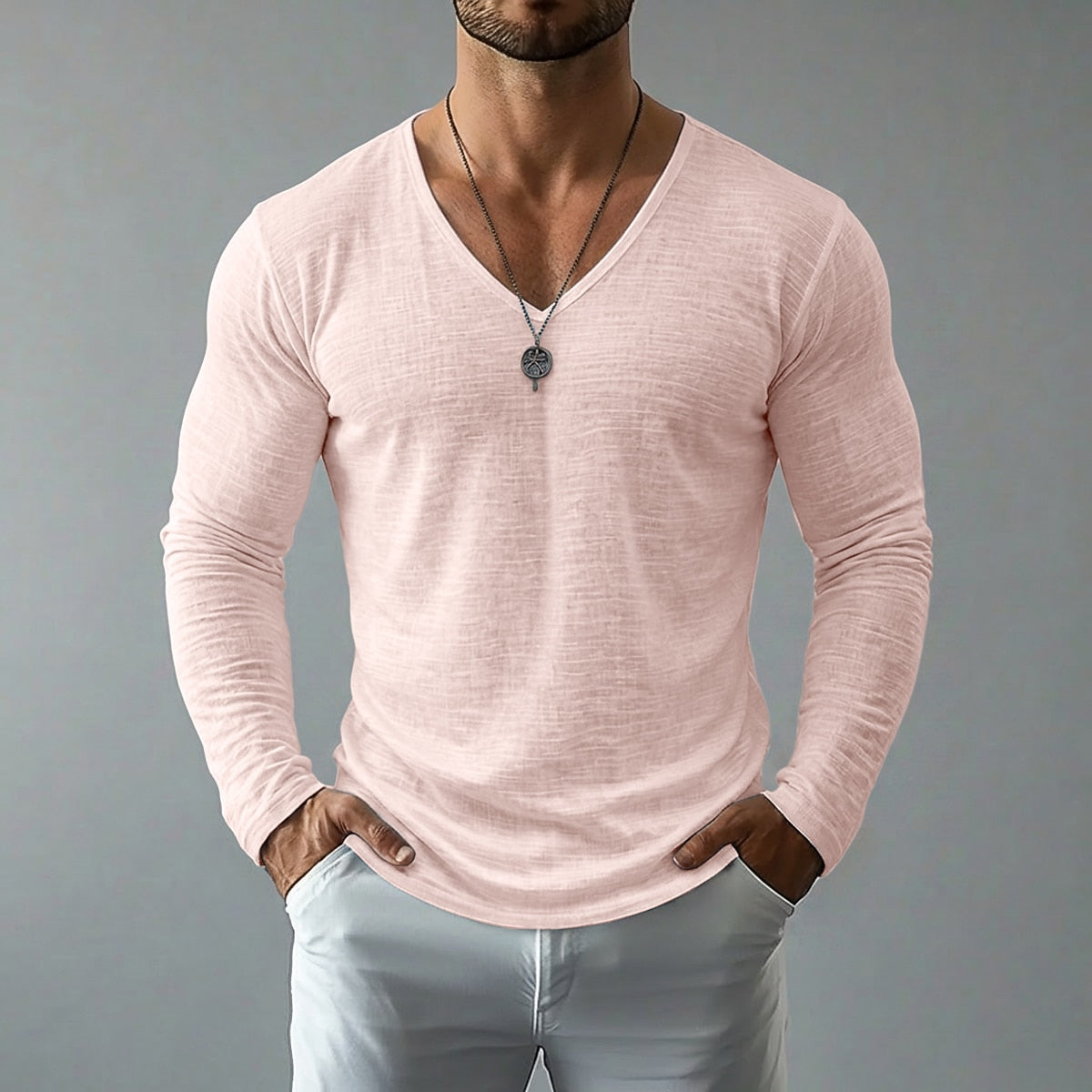 🔥LSAT DAY 50% OFF💥  Men Lightweight Linen V-Neck Long Sleeve Tee