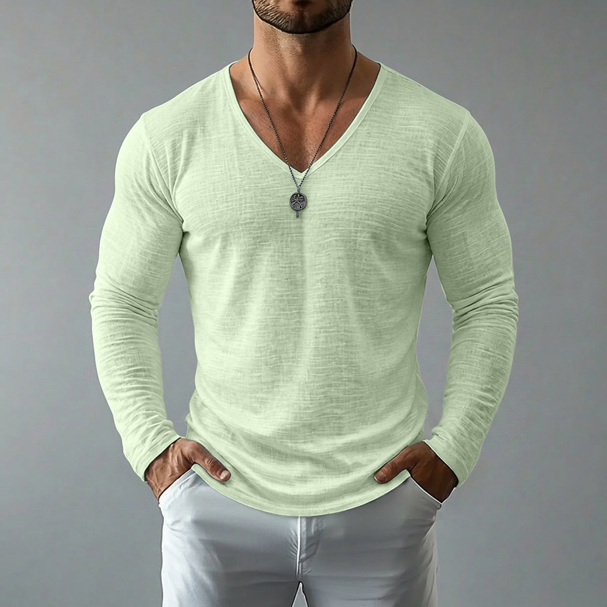 🔥LSAT DAY 50% OFF💥  Men Lightweight Linen V-Neck Long Sleeve Tee