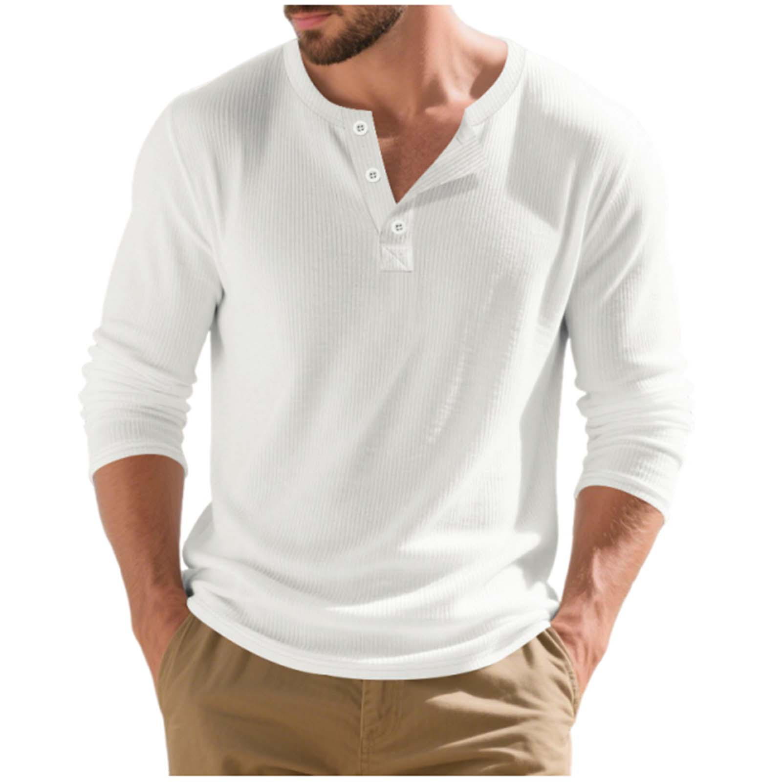Mens Henley Shirt Long Sleeve Casual Stretch Solid T-Shirts Fashion Pullover Lightweight Tops