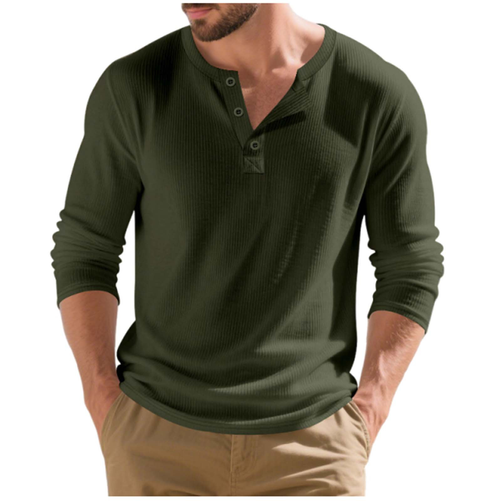 Mens Henley Shirt Long Sleeve Casual Stretch Solid T-Shirts Fashion Pullover Lightweight Tops