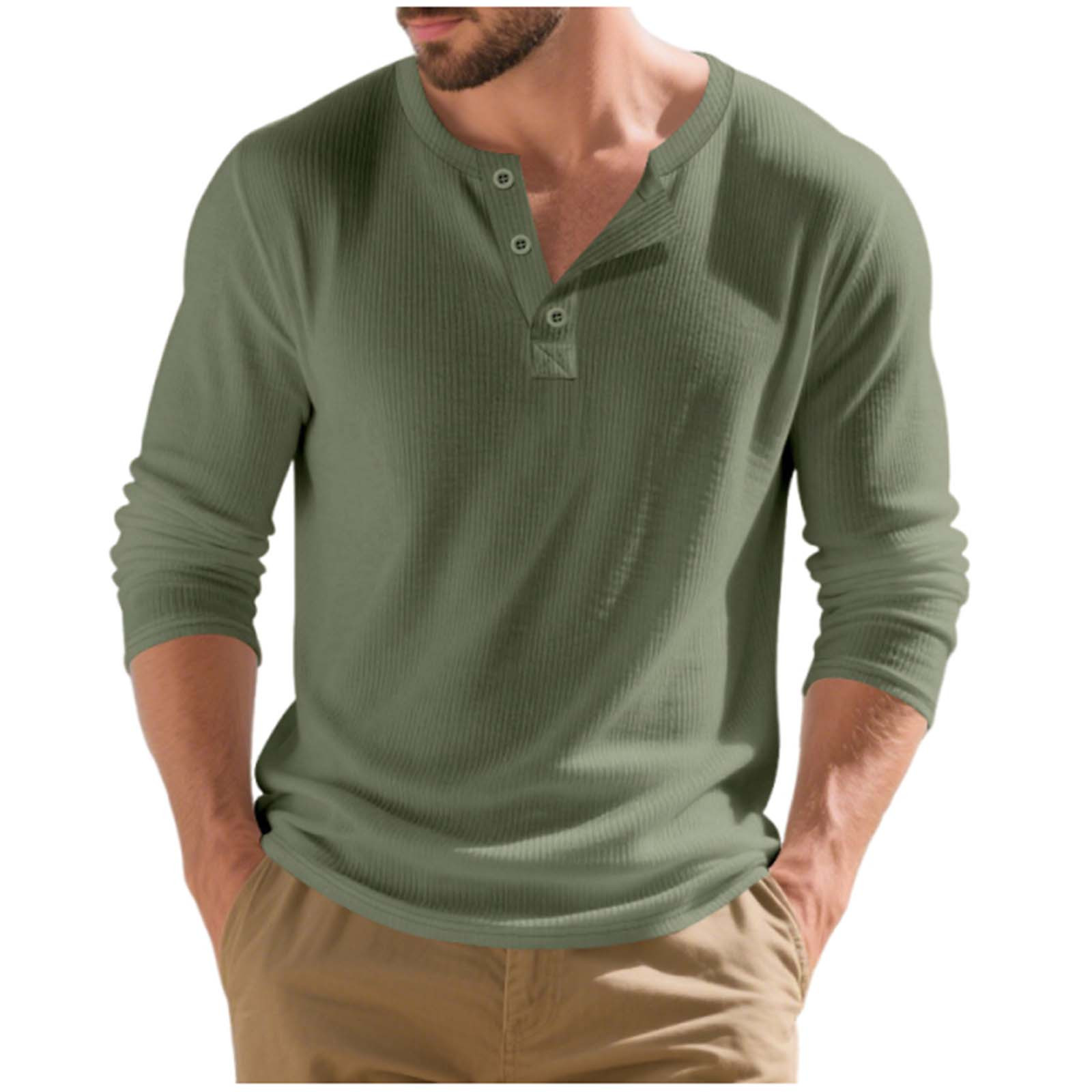 Mens Henley Shirt Long Sleeve Casual Stretch Solid T-Shirts Fashion Pullover Lightweight Tops
