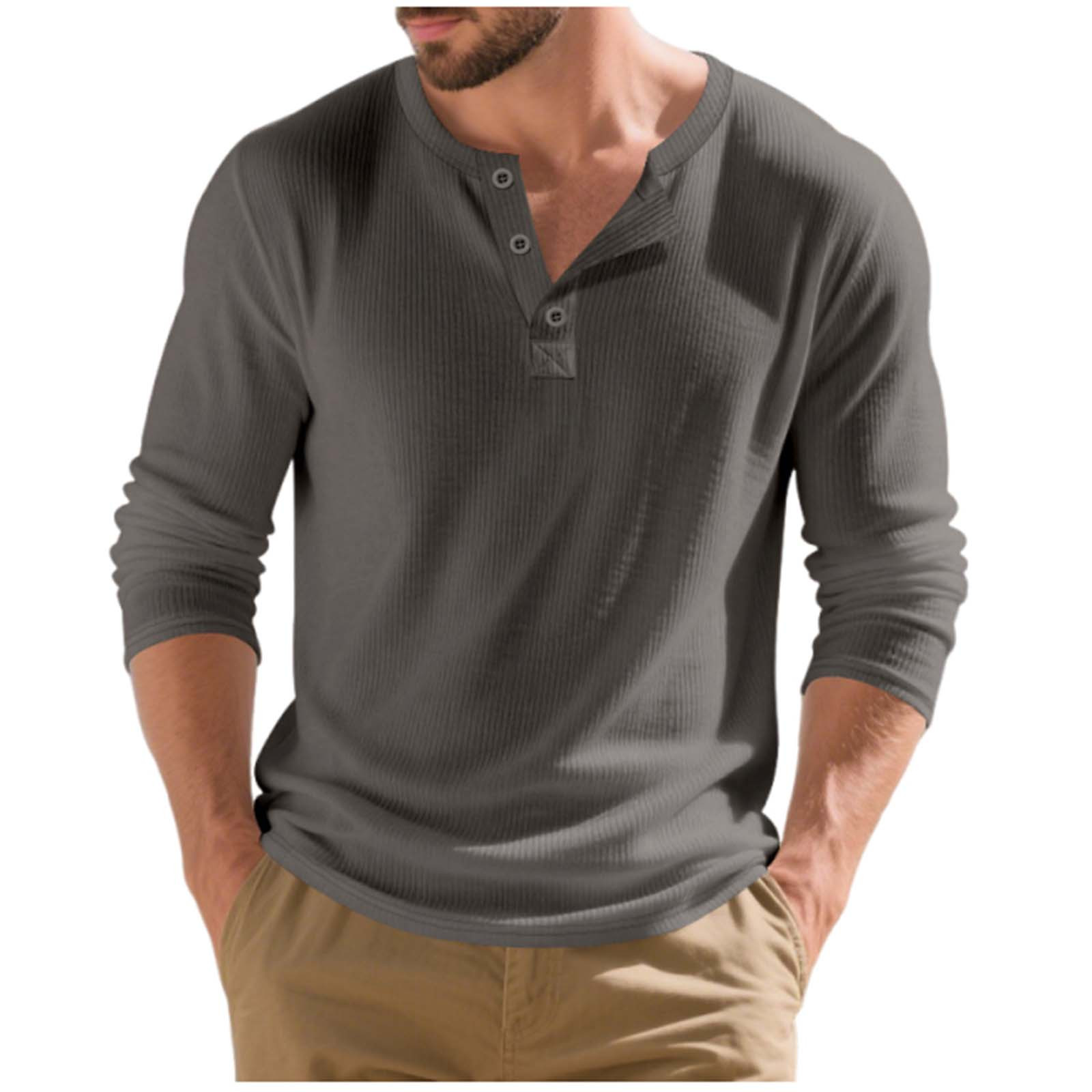 Mens Henley Shirt Long Sleeve Casual Stretch Solid T-Shirts Fashion Pullover Lightweight Tops
