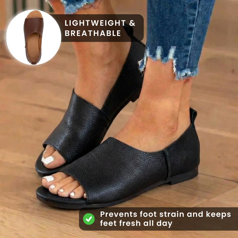 🔥LAST DAY 50% OFF🔥Orthopedic Leather Peep-Toe Wedge Slides - Wide Strap Design