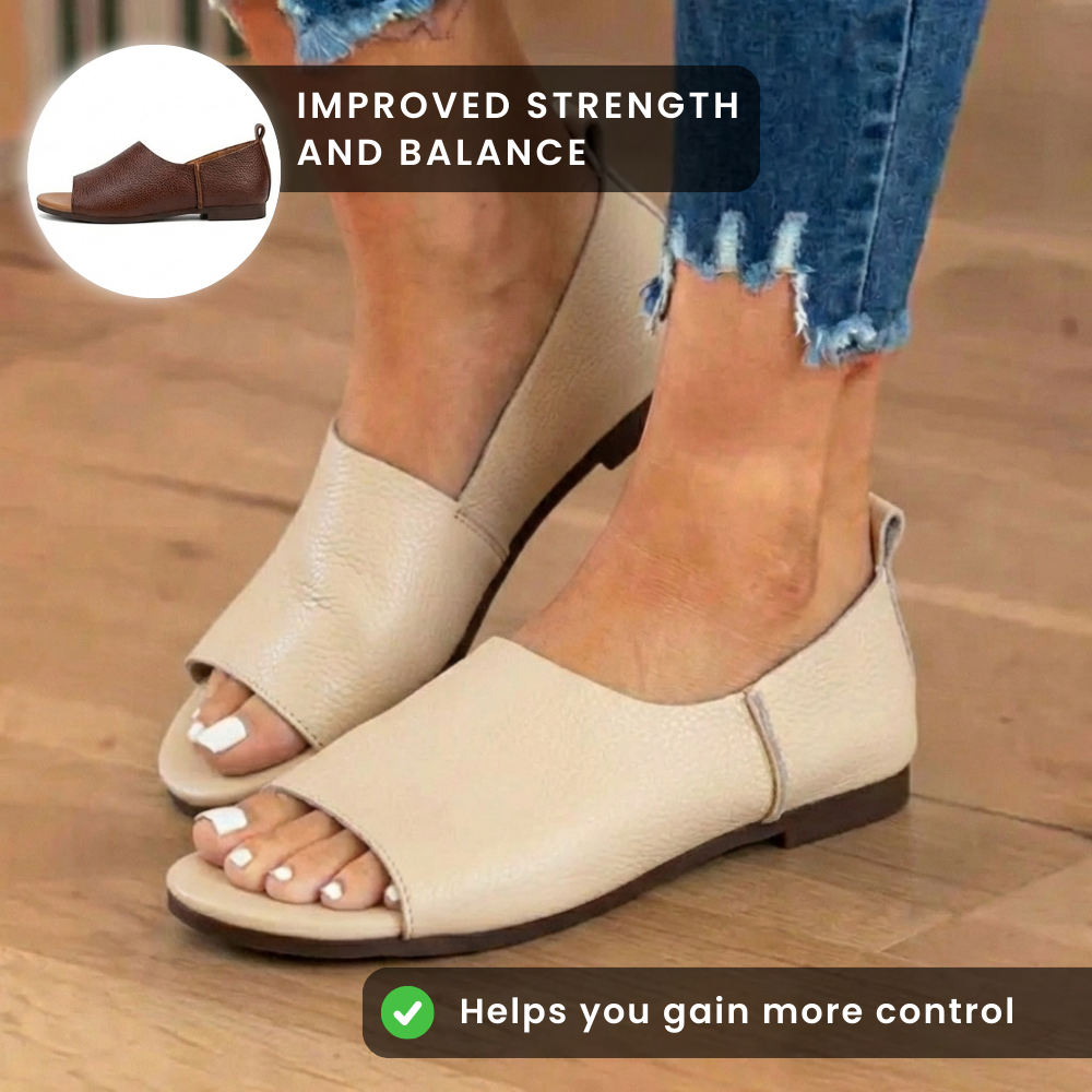 🔥LAST DAY 50% OFF🔥Orthopedic Leather Peep-Toe Wedge Slides - Wide Strap Design