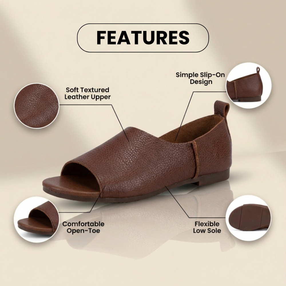 🔥LAST DAY 50% OFF🔥Orthopedic Leather Peep-Toe Wedge Slides - Wide Strap Design