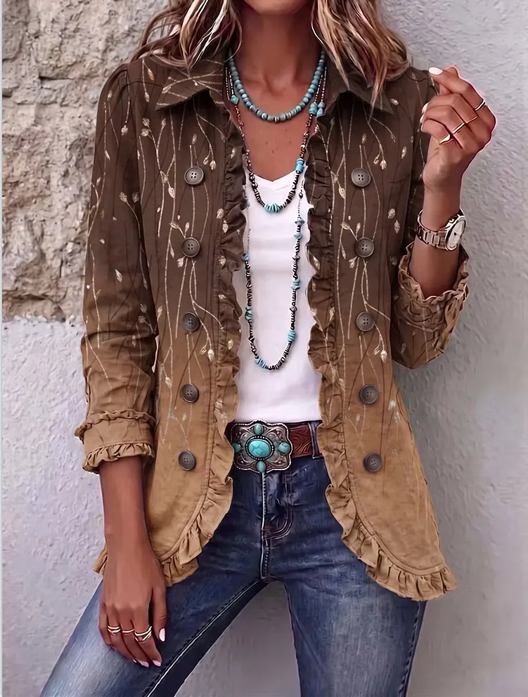 🤲LAST DAY SAVE 70% ⏰Boho-chic Floral Embroidered Utility Ruffled Trim Jacket