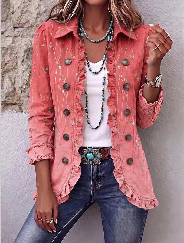 🤲LAST DAY SAVE 70% ⏰Boho-chic Floral Embroidered Utility Ruffled Trim Jacket