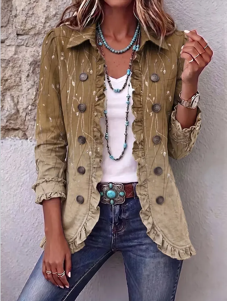 🤲LAST DAY SAVE 70% ⏰Boho-chic Floral Embroidered Utility Ruffled Trim Jacket